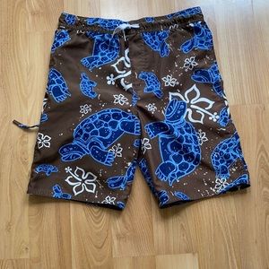 Swim shorts brown and blue with turtle print